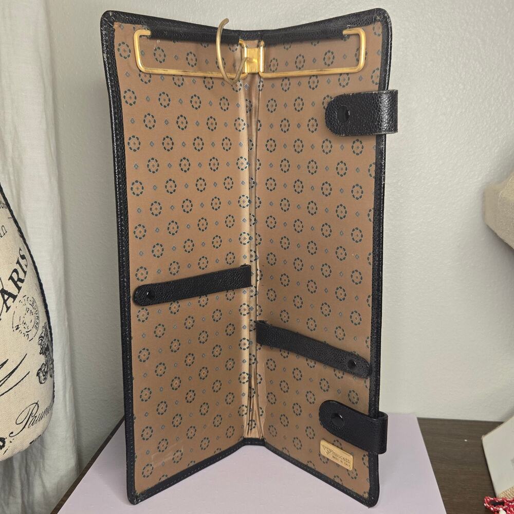 Vintage Mascetti Italy Black Leather Travel Tie Case Organizer